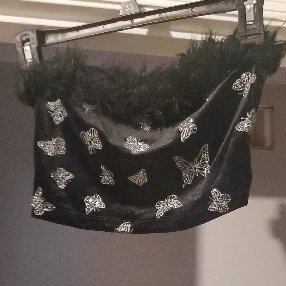Black Tube Top with Silver Butterfly Design